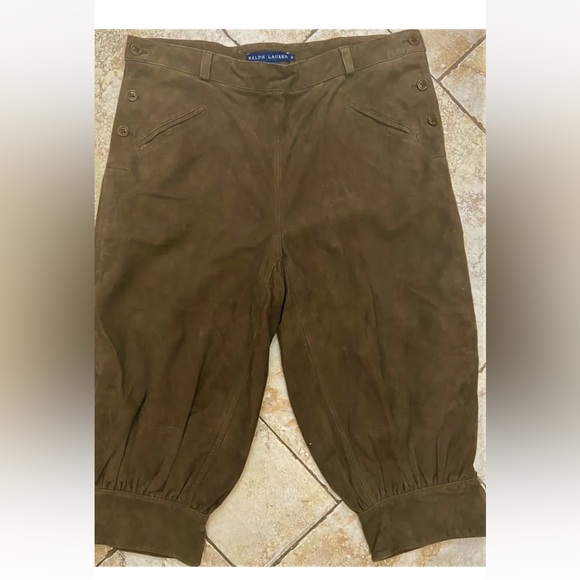 Ralph Lauren Runway Blue Label Goat Suede Leather Bridges Pants Brown Sz 8 - Picture 6 of 7